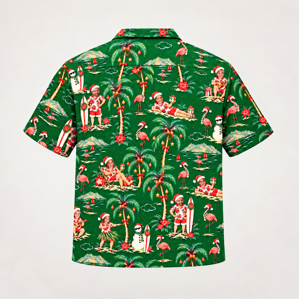 Custom face Christmas Hawaiian shirt, back view with full width print