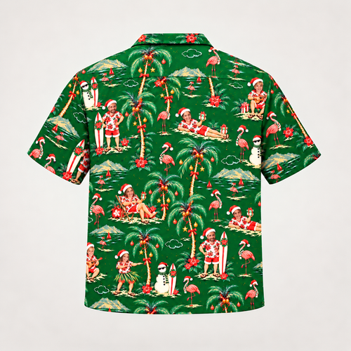 Custom face Christmas Hawaiian shirt, back view with full width print