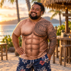 Man wearing the 3D muscle tribal tattoo t-shirt at a beach bar