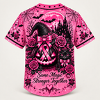 Back view with a ribbon-wrapped pumpkin, black cat and the words Same Magic Stronger Together