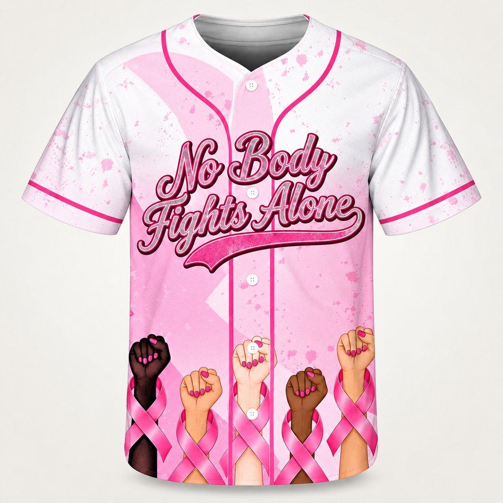 White colourway of the No Body Fights Alone awareness baseball jersey