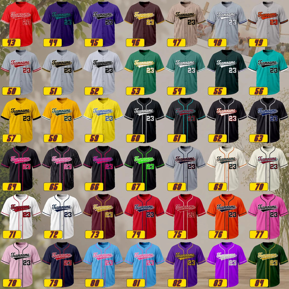 Colour chart, designs 43 to 84