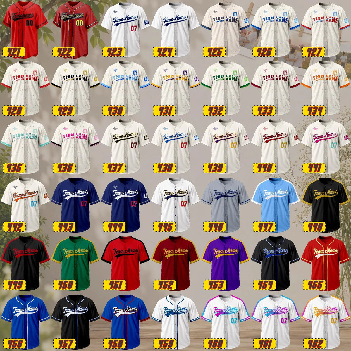 Colour chart, designs 421 to 462