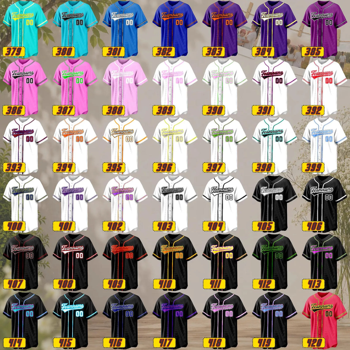 Colour chart, designs 379 to 420