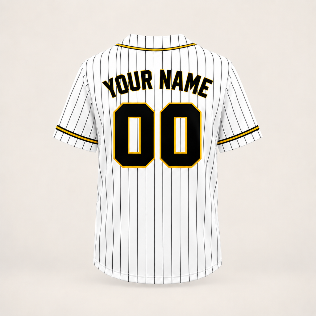 Back of the custom baseball jersey showing where the player name and number print