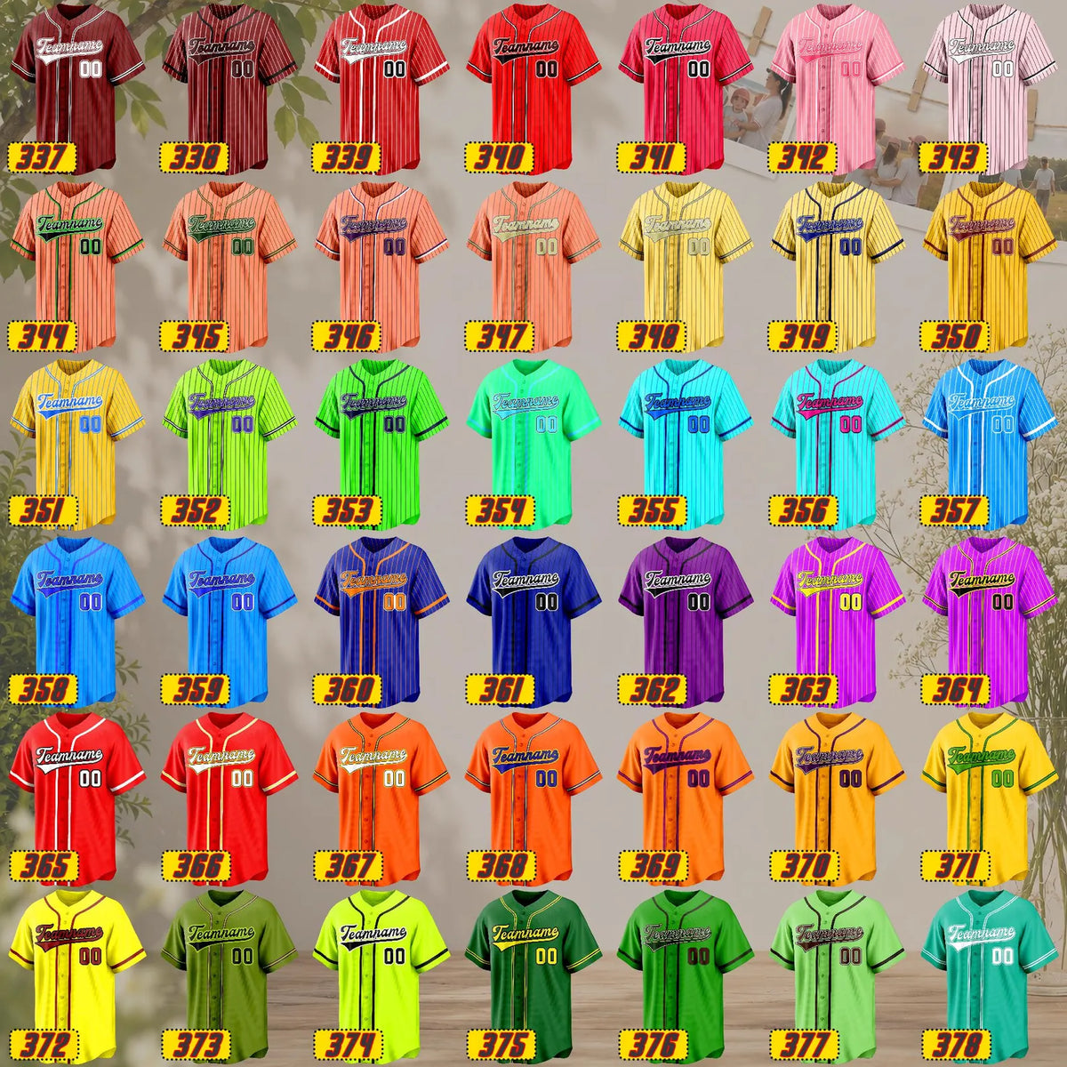 Colour chart, designs 337 to 378