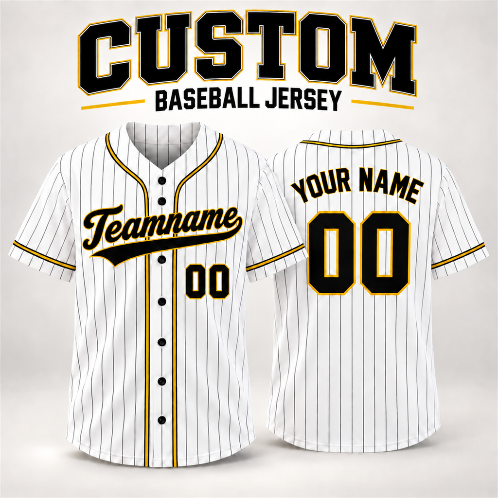 Custom baseball jersey, front and back, with your team name, player name and number