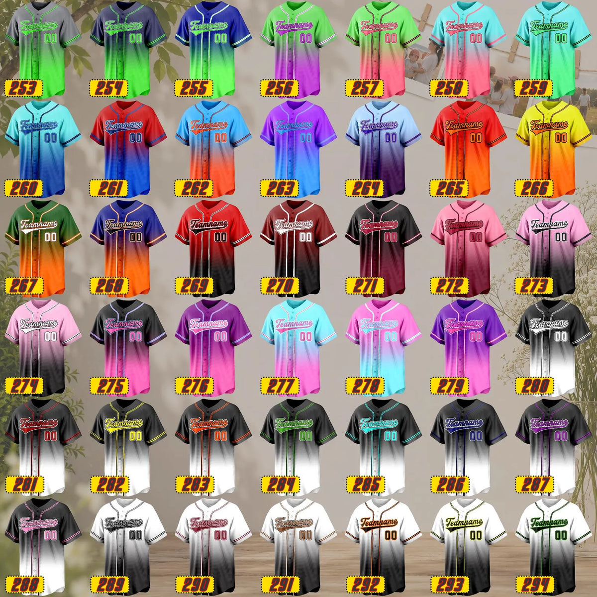 Colour chart, designs 253 to 294