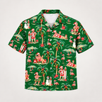 Custom face Christmas Hawaiian shirt with surfing Santa and flamingo print, front view