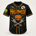 Halloween baseball jersey in black with orange and acid green artwork