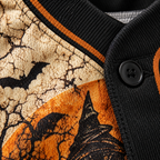 Close-up of the printed polyester jersey fabric and black ribbed trim stitching