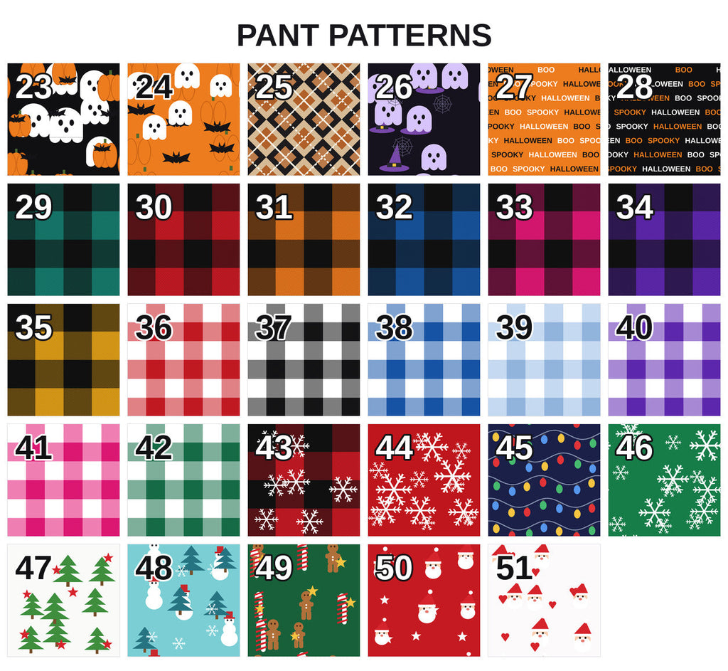 Pant pattern chart, numbers 23 to 51