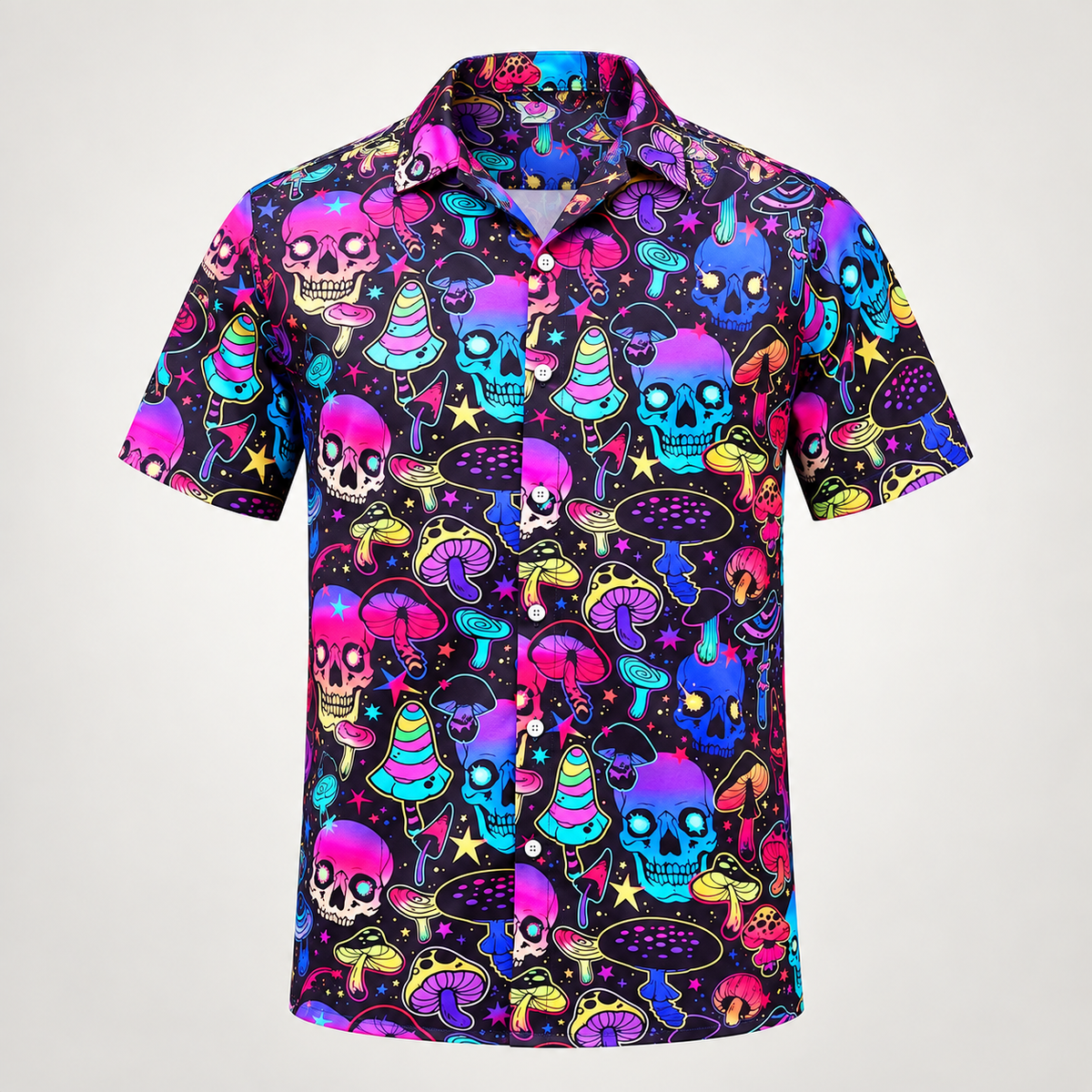 Neon mushroom and skull Halloween Hawaiian shirt