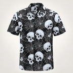 Black and white skull and cobweb Halloween Hawaiian shirt