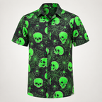 Neon green skull and cobweb Halloween Hawaiian shirt