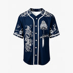 Virgin Mary Our Salvation Cross Rose Baseball Jersey - Blue