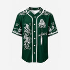 Virgin Mary Our Salvation Cross Rose Baseball Jersey - Leaf Green