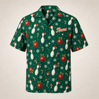 Custom Christmas bowling shirt front with player name on the left chest