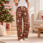 Personalized Name Christmas Pajama Pants, Custom Gingerbread Print