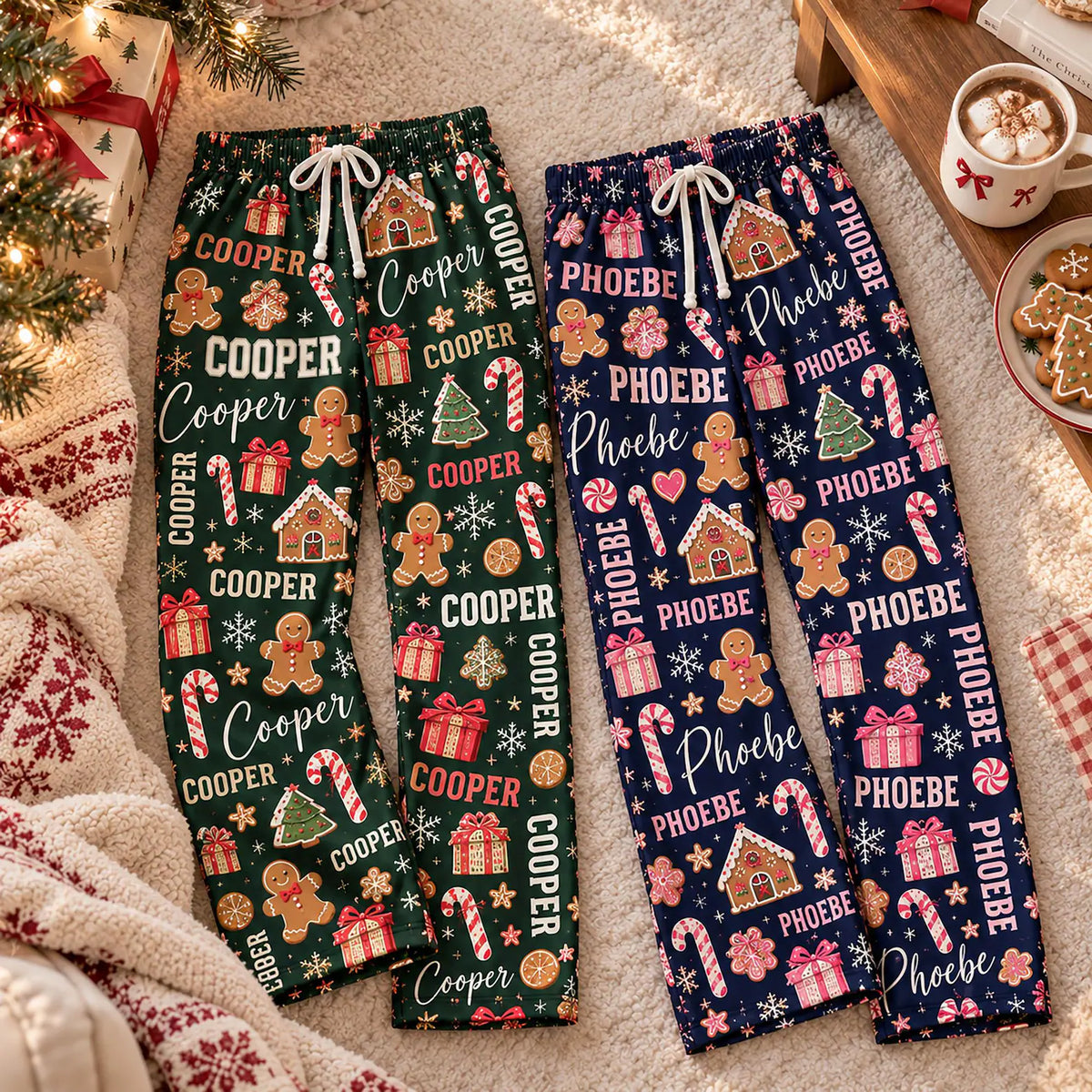 Personalized Name Christmas Pajama Pants, Custom Gingerbread Print