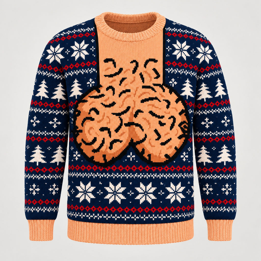 Navy Snowflake ugly Christmas sweater, front view