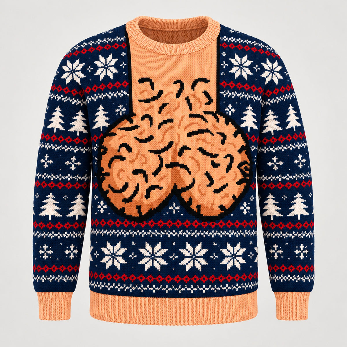 Navy Snowflake ugly Christmas sweater, front view