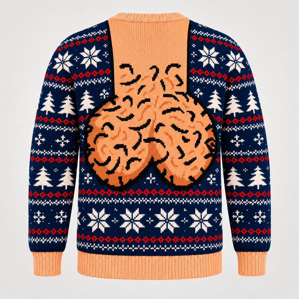 Navy Snowflake ugly Christmas sweater, back view