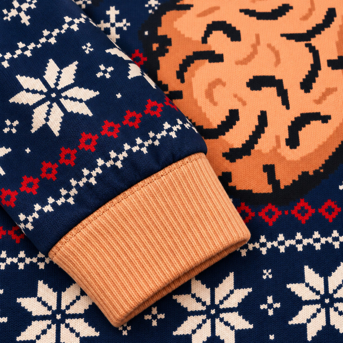 Close up of the brushed knit fabric