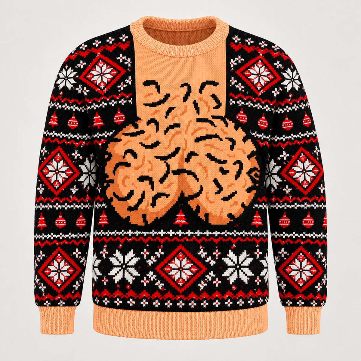 Black & Red ugly Christmas sweater, front view