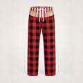 Men's funny underwear print pajama pants, red buffalo plaid with candy stripe waistband, front