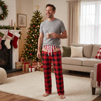 Man wearing the funny underwear print Christmas pajama pants