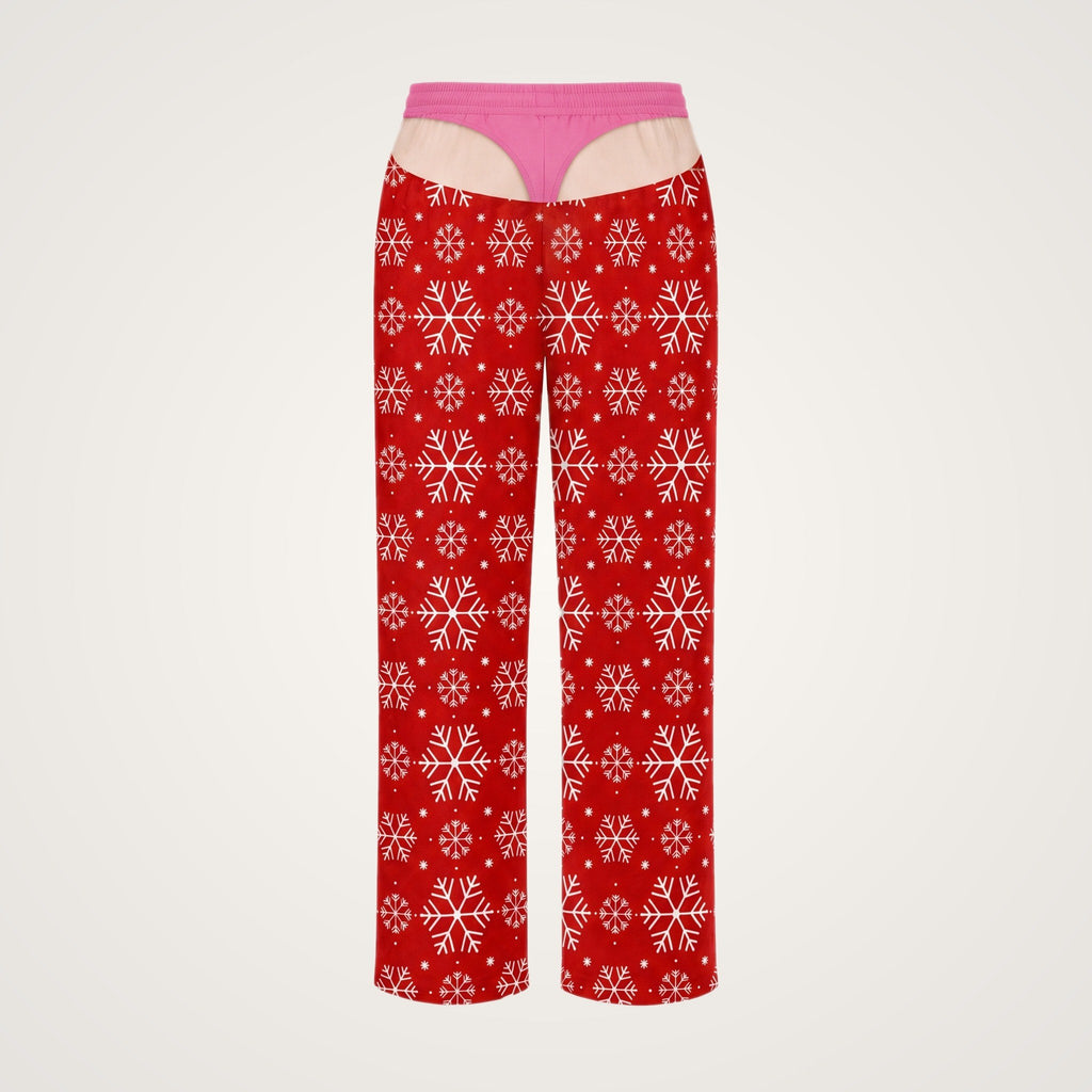 Women's pajama pants back view with printed pink brief