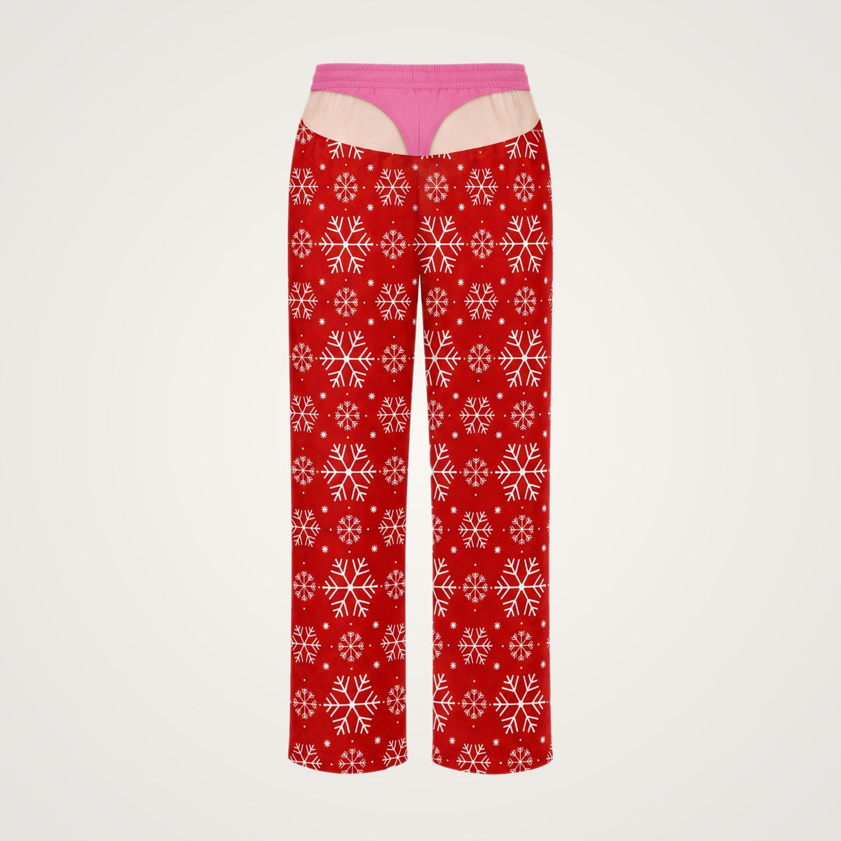 Women's pajama pants back view with printed pink brief