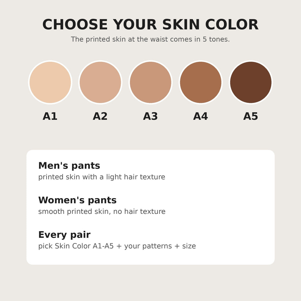 Skin color chart A1 to A5