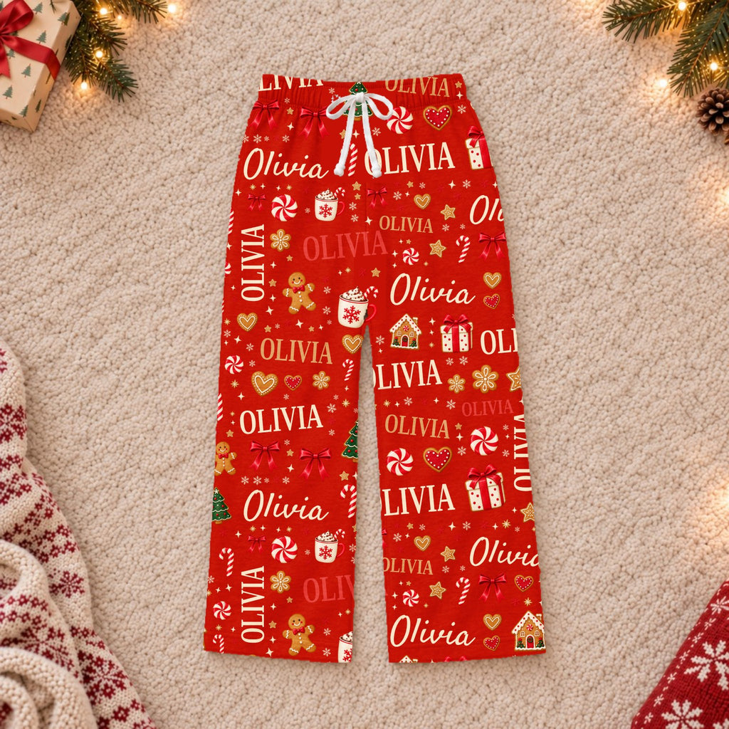 Custom name Christmas pajama pants, Design 1, Red