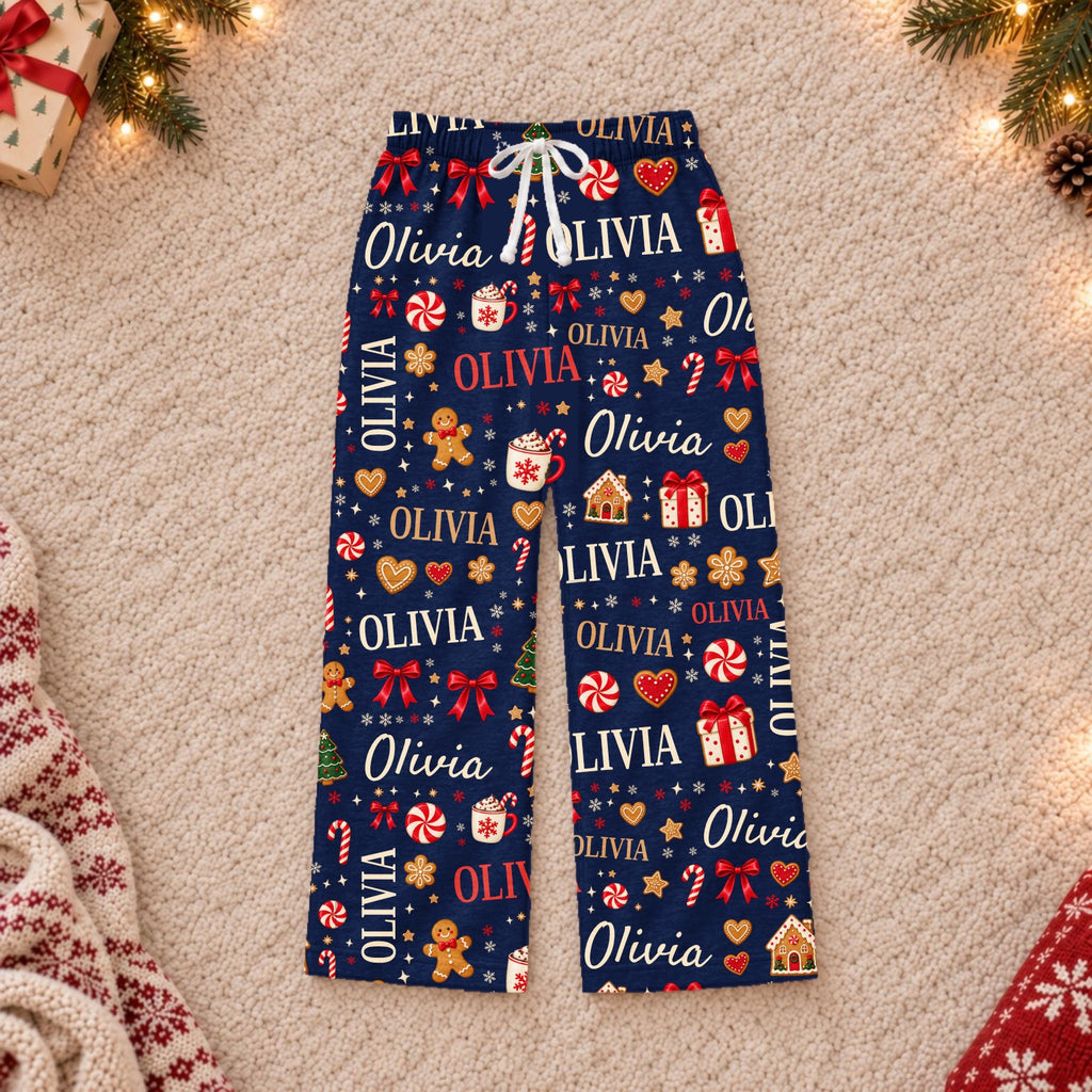 Custom name Christmas pajama pants, Design 1, Navy