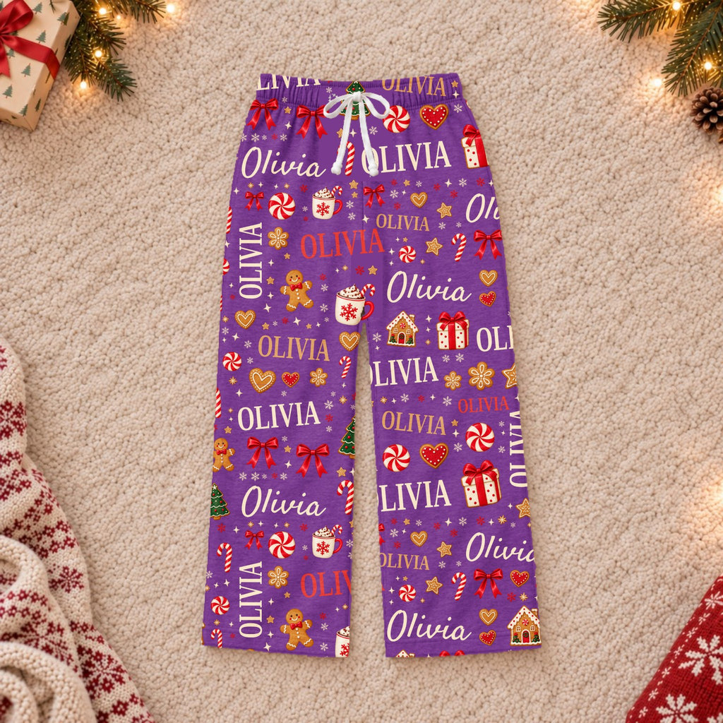 Custom name Christmas pajama pants, Design 1, Purple