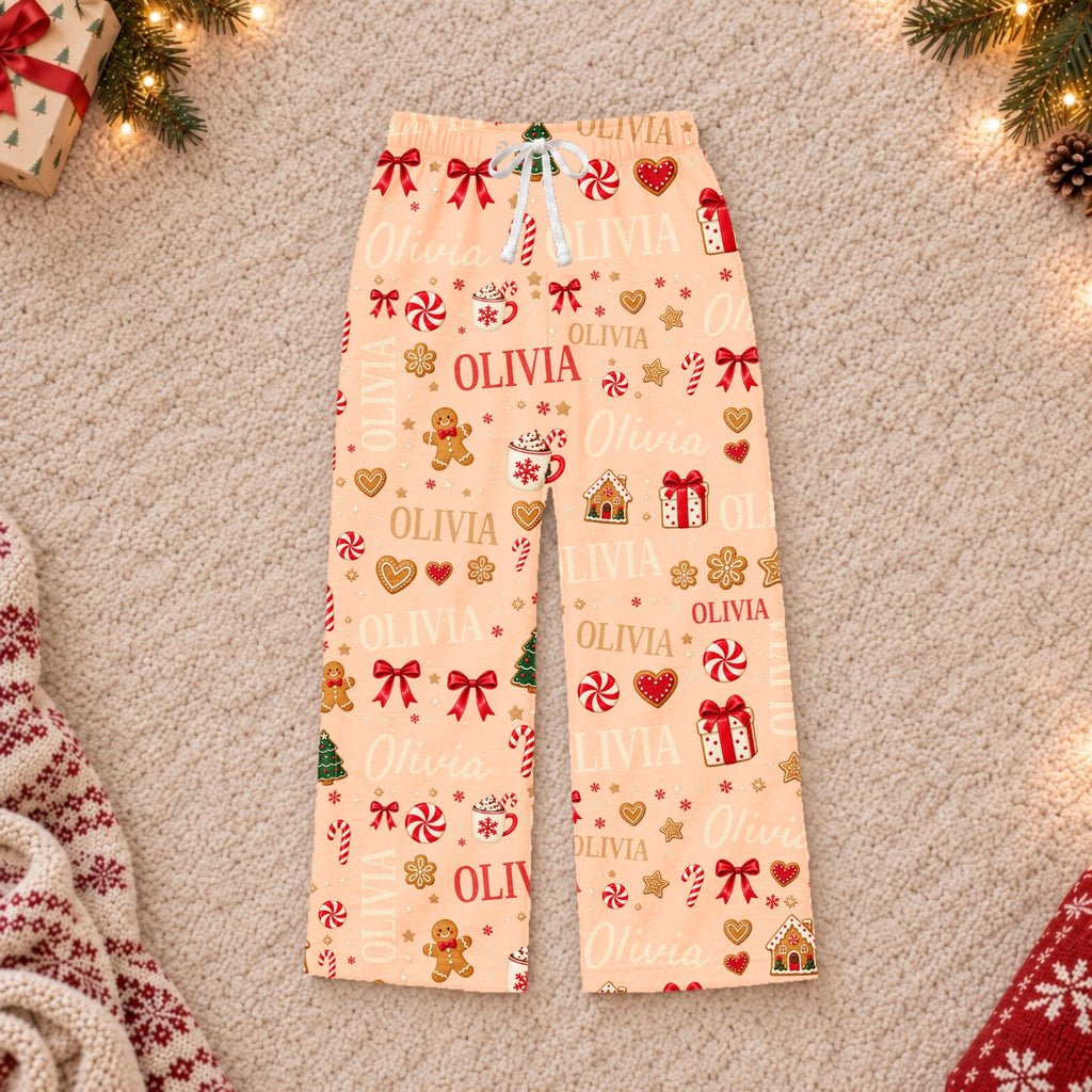 Custom name Christmas pajama pants, Design 1, Orange