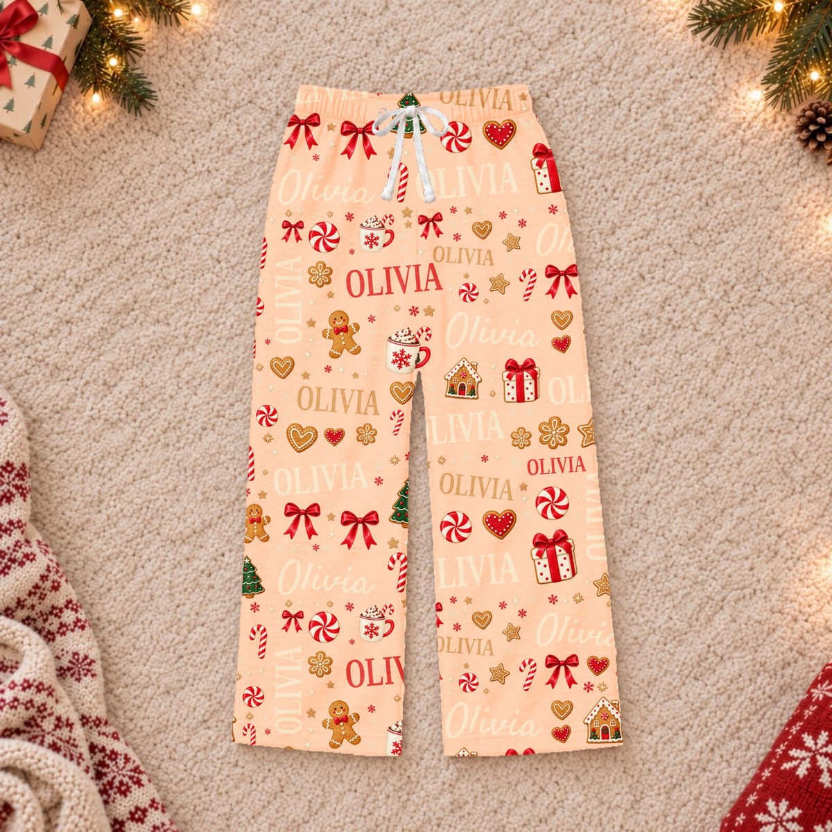 Custom name Christmas pajama pants, Design 1, Orange