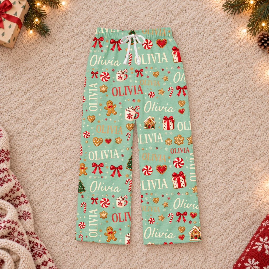 Custom name Christmas pajama pants, Design 1, Mint