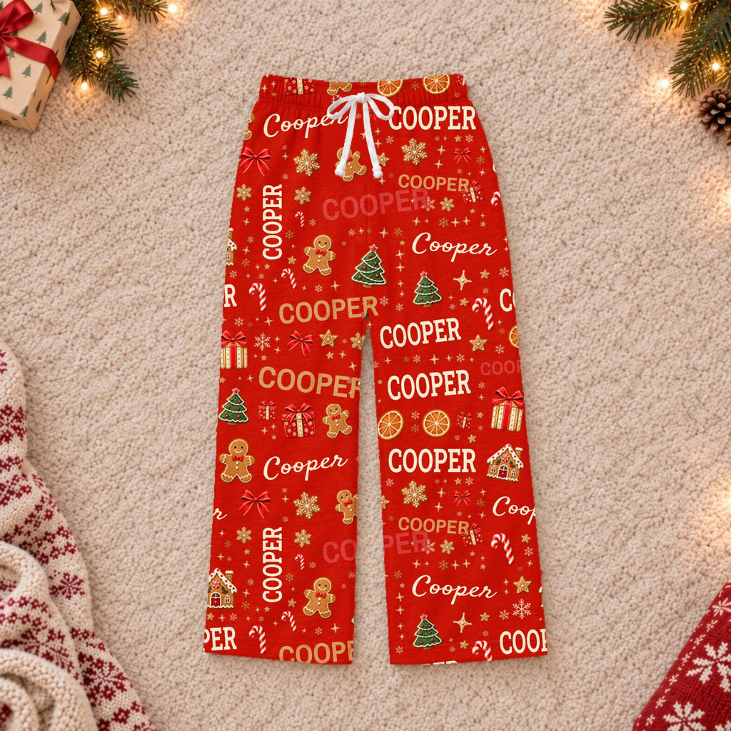 Custom name Christmas pajama pants, Design 2, Red