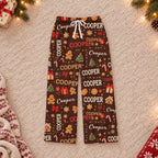 Custom name Christmas pajama pants, Design 2, Brown