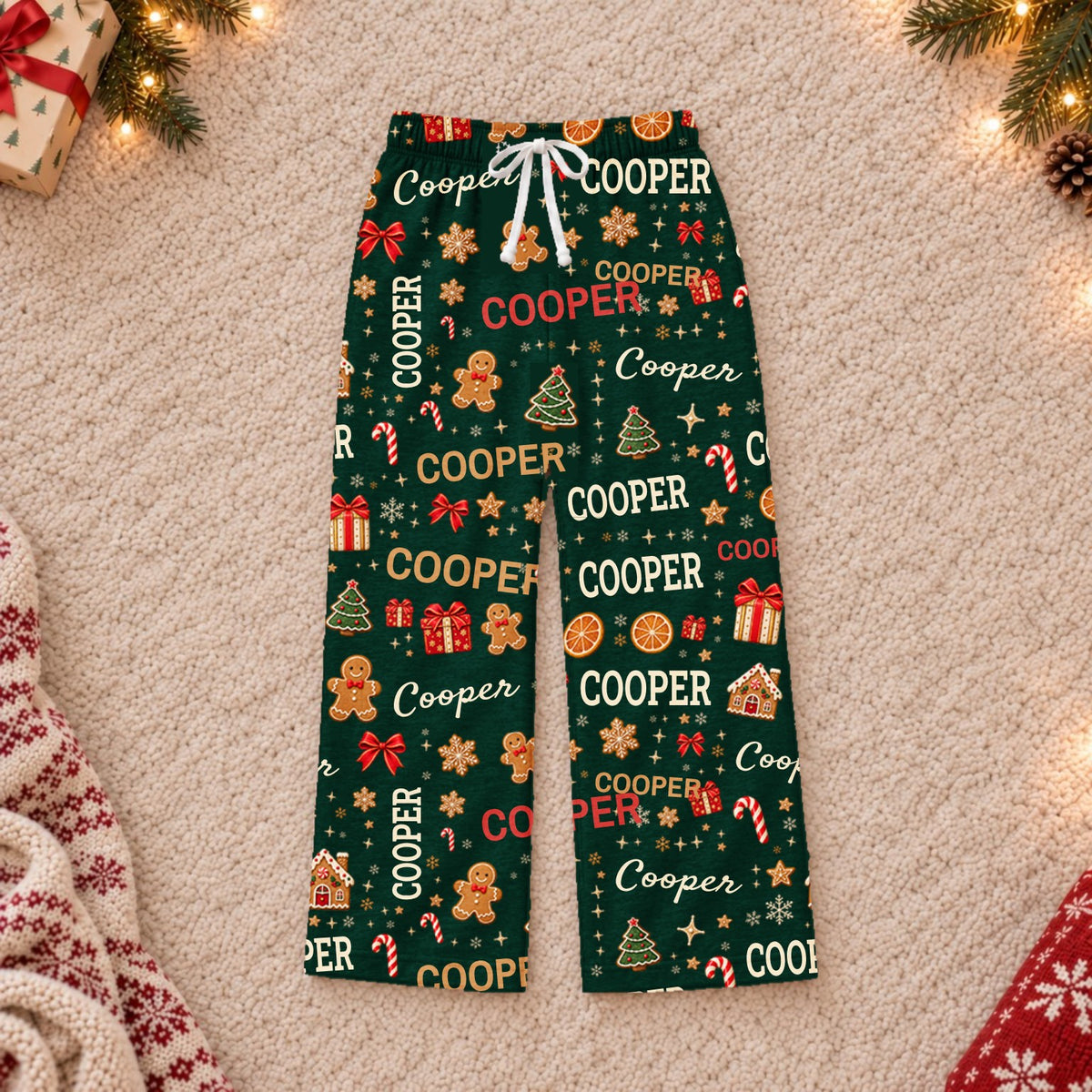 Custom name Christmas pajama pants, Design 2, Green