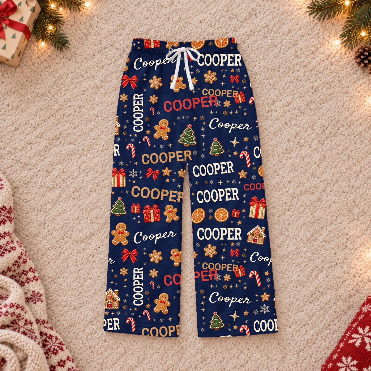 Custom name Christmas pajama pants, Design 2, Navy