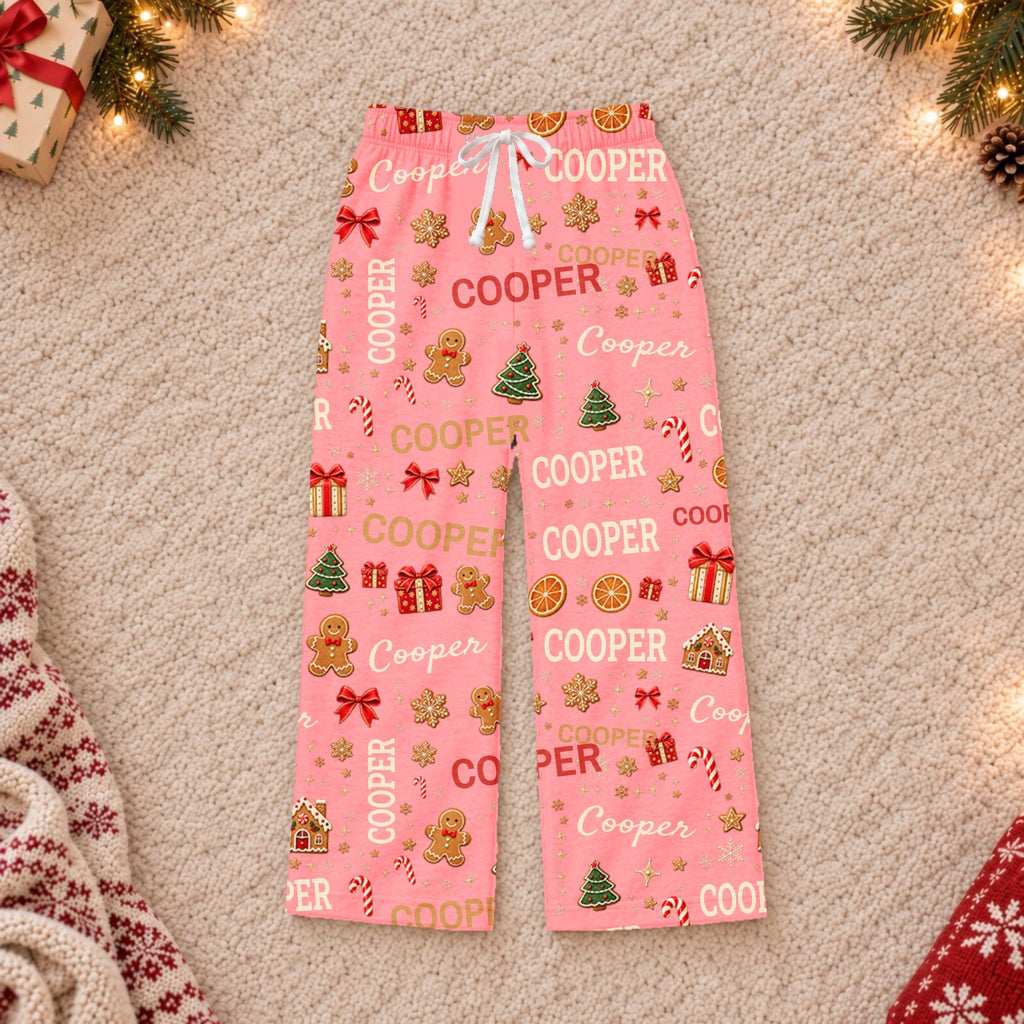 Custom name Christmas pajama pants, Design 2, Pink