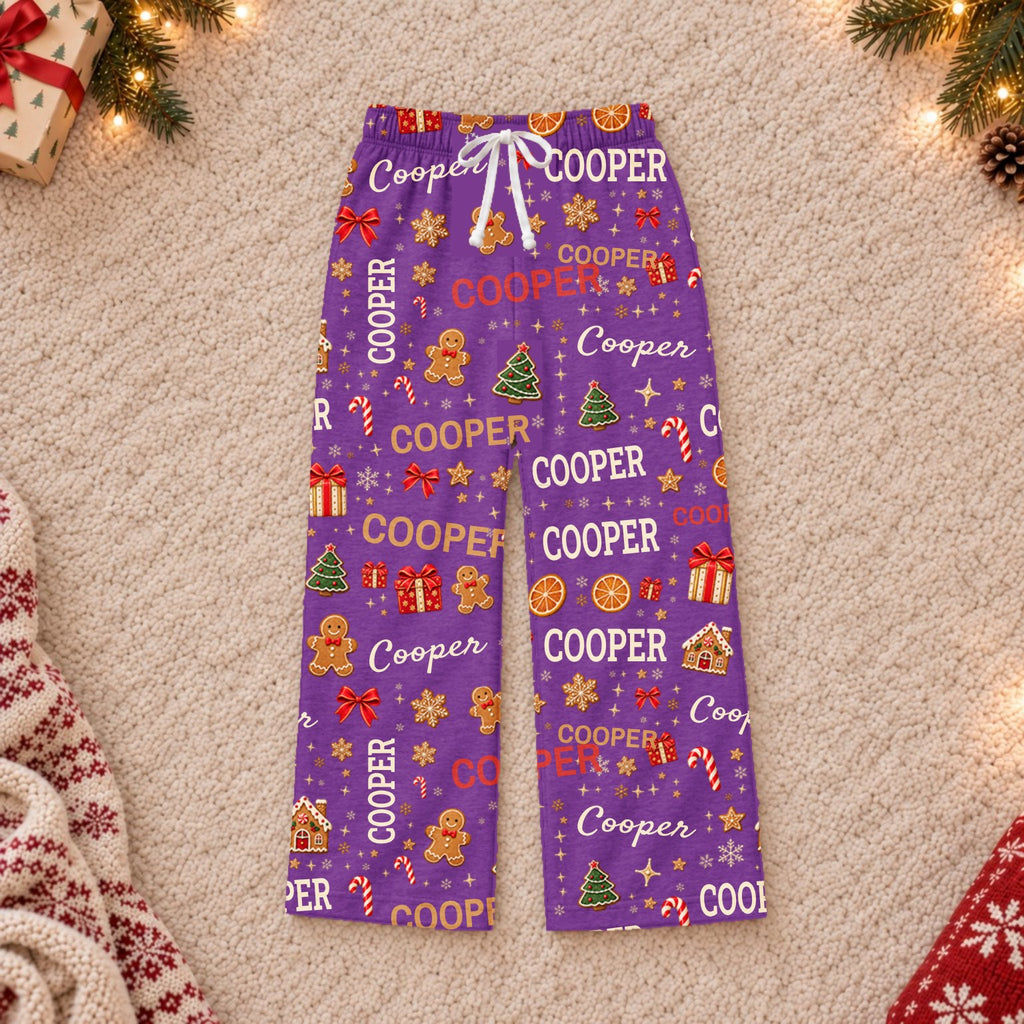Custom name Christmas pajama pants, Design 2, Purple