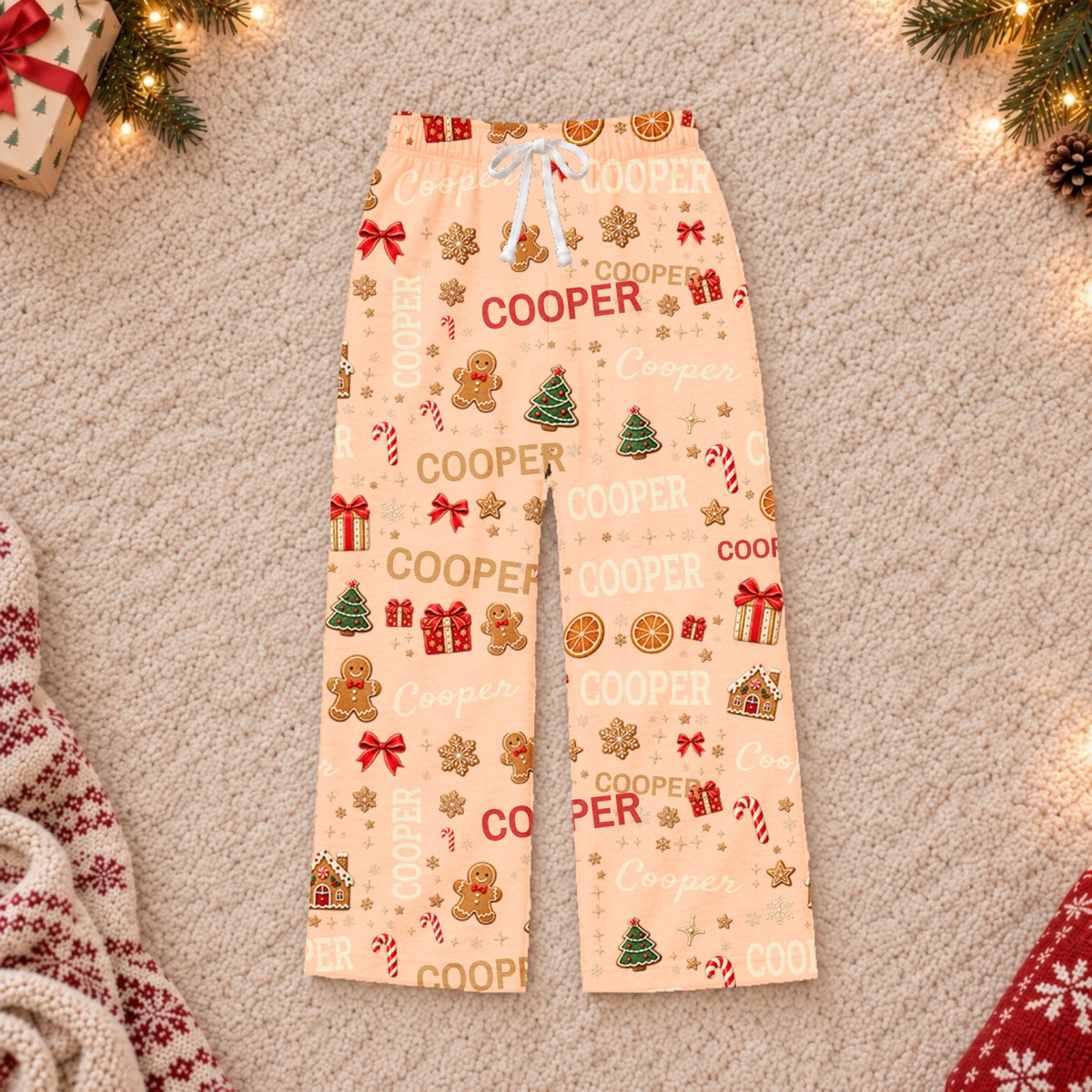 Custom name Christmas pajama pants, Design 2, Orange