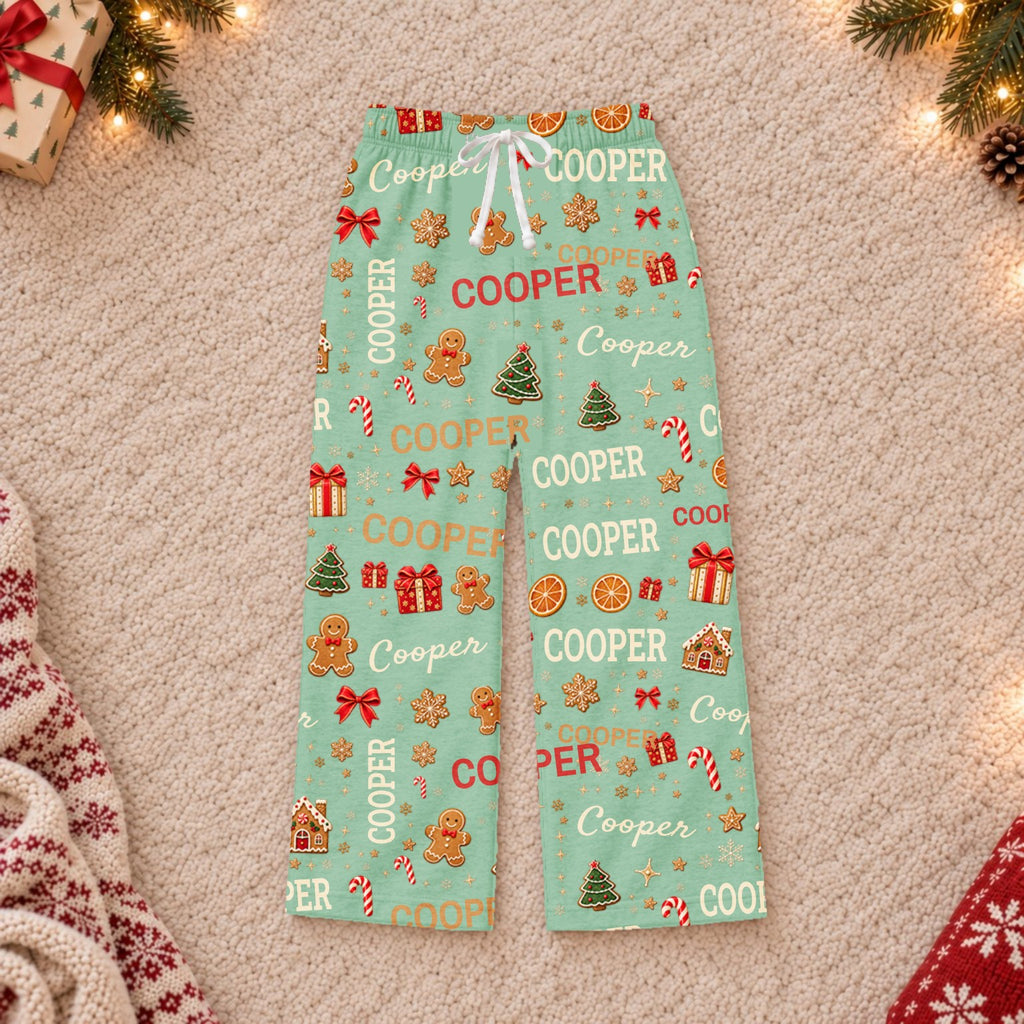 Custom name Christmas pajama pants, Design 2, Mint
