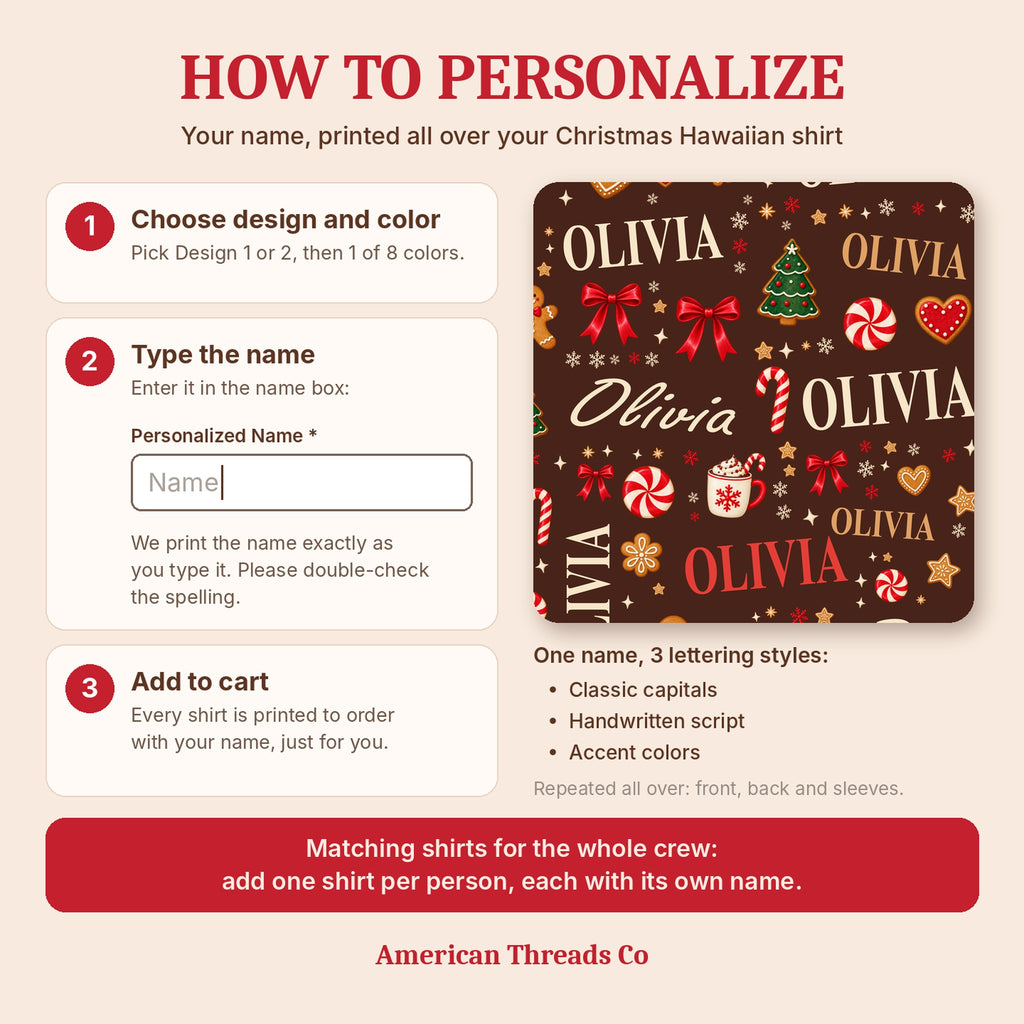 How to personalize your Christmas Hawaiian shirt with a name