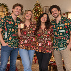 Friends in matching custom name Christmas Hawaiian shirts